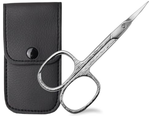 Linkshänder Nagelhautschere Hautschere mit gebogener Schnittfläche - Profi Nagel-Hautschere für eine präzise Entfernung der Nagelhaut mit Etui zur Aufbewahrung