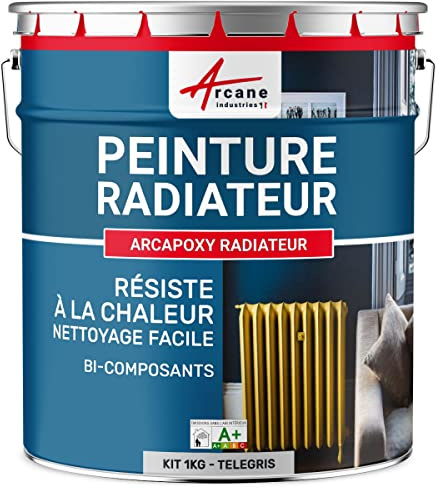 ARCANE INDUSTRIES Vernice per termosifoni in ghisa e Alluminio - ARCAPOXY - 302-1 kg (Fino a 5 m² in 2 Strati) Grigio Tele 4 - RAL 7047