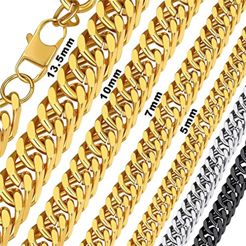 Bandmax Hip Hop lange Halskette für Männer Jungen, 71cm massive 18k vergoldet Panzerkette Schmuck Accessoire, 10mm schwere kubanische Gliederkette Herrenkette Schmuck für Geburtstag Jahrestag
