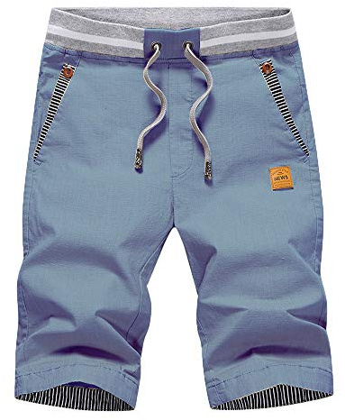 JustSun Mens Summers Cotton Casual Shorts Elastic Waist Pockets Denim Blue X-Large