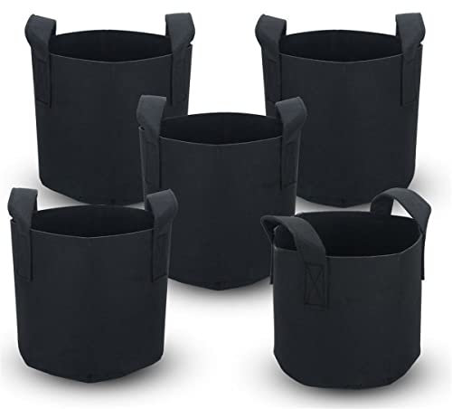 INTIRILIFE 5X Pflanzsack aus Vlies Stoff 56 Liter -15 Gallon- 50 x 30 cm - Pflanzen Übertopf mit Tragegriffen für Garten, Gewächshaus - Pflanzkübel Pflanzgefäß Pflanzbeutel Pflanztasche Kartoffelsack