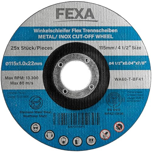 Fexa Trennscheiben 115 für Winkelschleifer - Flex Scheiben für Metall, Stahl, Edelstahl, Inox 115mm x 1mm, 25 Stück - Flexscheiben 115 Dünn