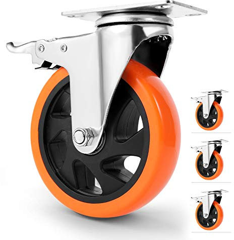 W B D WEIBIDA Ruotelle Pesanti 125mm con 4 Freno, Capacità 630kg, Facile da Spostare e Silenzioso Ruote per Mobili Pesanti, Ruote per Spostare Grandi Mobili, Banchi da Lavoro e Industriali, Set di 4