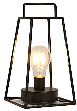 JHY DESIGN Geometric Table Lamp Battery Powered, 25cm Highsimple Iron Art Cordless Light Cage Bedside Lantern with 6-Hour Timer Hanging Lighting for Wedding Indoor Living Room(Short, Black)