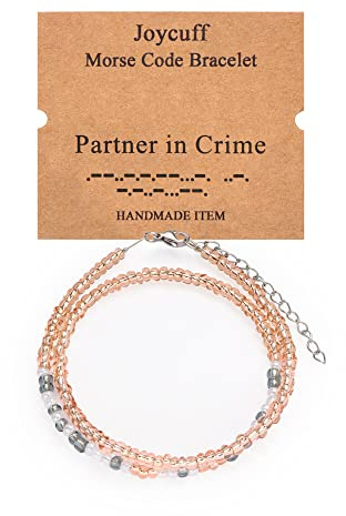 Inspirational Bracelets for Women Christmas Birthday Gifts for Her Mom Sister Daughter Best Friend Adjustable Wrap Morse Code Bracelet Handmade Trendy Fashion Dainty Bangle Partner in Crime