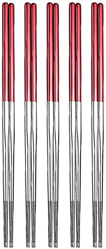 ZHANGDONG Palillos Chinos Palillos Sushi Palillos Coreanos Juego de 5 Pares de Palillos de Metal Coloridos, Palillos de Acero Inoxidable Reutilizables, Juego de Regalo, Palillos japoneses, 23,8(C