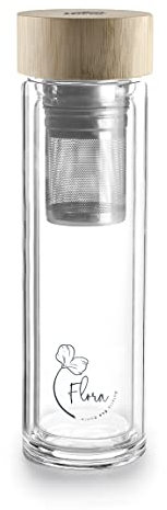 Lacor - 62534 - Termo Flora Bouteille, Bouteille avec filtre infuseur, En verre borosilicate, Idéal pour les infusions et les thés, Sans BPA, 350 ml
