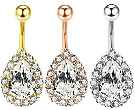 Beydodo Bauchnabelpiercing aus Chirurgenstahl, Bauchnabelringe Set Barbell Tropfen mit Zirkonia Körperpiercing Ringe Bauchnabel Tricolor