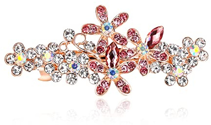 EVER FAITH Blume Haarspange Clip Österreichischen Kristall Braut Runde Strass Blatt Cluster Haarschmuck für Damen Rosa Gold-Ton