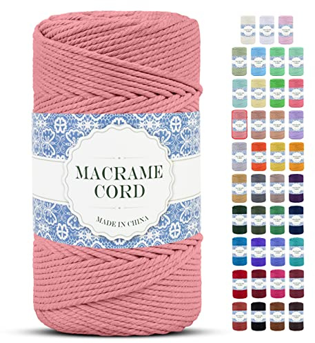 Uiopa Corda Macrame 4mm x 200m Filo Macrame Corda Cotone Spago Grosso, Macramè Filo Naturale, Colorato Cordino per Borse Uncinetto, Fai Da Te, Arazzo da Parete, Appendi Piante (Rosa Carne)