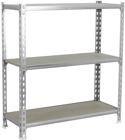Simon Rack Scaffale metallo 1000x800x300 mm - Maderclick | 3 altezze, Ripiano in legno, Punto di flessione 150 kg, Vernice anticorrosione, Montaggio sistema a clic, Zincato