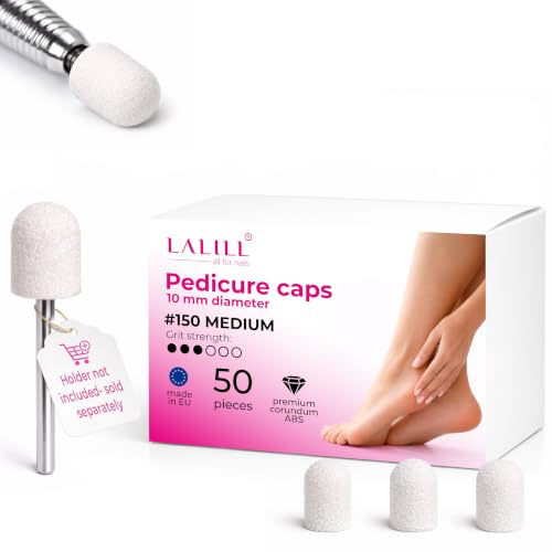 LALILL Schleifkappen LUX 50 Stück – weiße Fräskappen für Nagelfräser – Maniküre, Pediküre & Podologie – Aufsätze für Fußpflege, Hornhautentfernung, Nagelmodellage, 10mm 150er Körnung