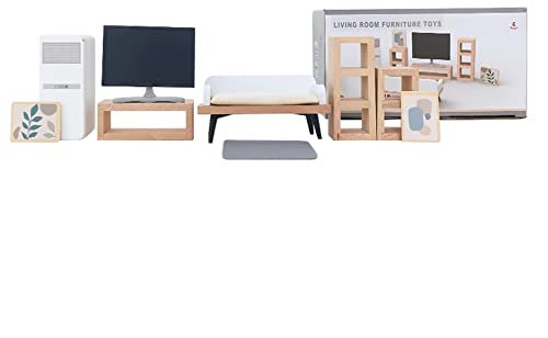 URFEDA Puppenhaus Möbel und Zubehör Holz, Miniatur Puppenhaus Holzmöbel Zubehör,Puppen Möbel für Mini Puppen, Küche, Esszimmer, Wohnzimmer, Kinderzimmer,Schlafzimmer, Badezimmer für Spielhaus