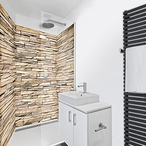 WANDFREUDE individuelle Duschrückwand Aluverbundplatte auf Maß (3 Stück - Steinwand - Premium Matt Lack) – Dusche Wandverkleidung Duschwandverkleidung Duschrückwände