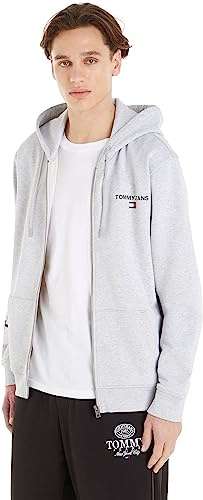 Tommy Jeans Herren Sweatshirt Regular Entry Zip-Thru mit Reißverschluss, Silber (Silver Grey Htr), M