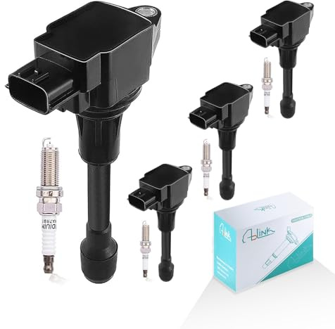 AULINK 4PCS UF549 Ignition Coil Pack & 9029 Spark Plugs (1.6L 1.8L 2.0L 2.5L 5.0L 5.6L) Fits for Nissan Altima Rogue Sentra Versa NV200 2007-2019, for Infiniti FX50 M56 QX60 QX70 2009-2019 C1696