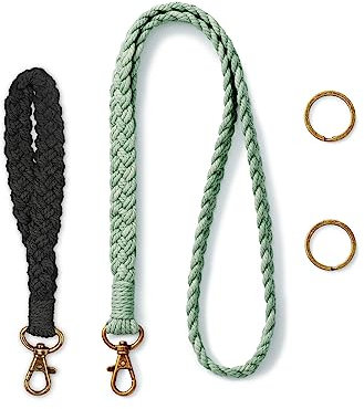 AOKSUNOVA Schlüsselband Makramee Schlüsselanhänger Band Lanyard Schlüsselband Lange Schlüsselbänder zum Umhängen Schwarz+Grün