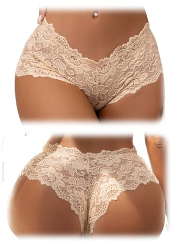 comeondear Plus Size G-String Dam Spets Sexiga Trosor Halvtransparenta Trosor Låg Midja Underkläder Sömlösa Stretch G-String Pack med 2 Mjuk Slip Hipster Thong Underkläder, B-beige, 3XL