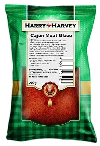 Harry Harvey Cajun Meat Glaze Marinade Rub 200g | Bold Cajun BBQ Style Glaze for Chicken, Lamb, Pork & Fish | 15-Minute Takeaway Flavour & Spicy Rub & Marinade