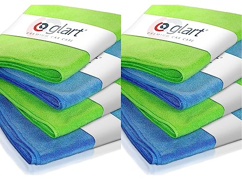 Glart 4448 4er Set superweiche Auto Mikrofasertücher Pkw Autopflege Haushalt Microfasertücher 2 St. blau 40x40 cm, 2 St. grün 40x40 cm, Mikrofasertuch Waschset auch für Fensterputzer (Packung mit 2)
