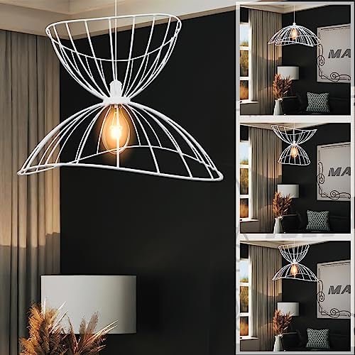 MAKA Lampadario a Sospensione Moderno con Griglia in Metallo in stile Industrial Portalampada E27 in alluminio verniciato opaco Componibile Cucina Soggiorno Corridoio Camera letto (Bianco)