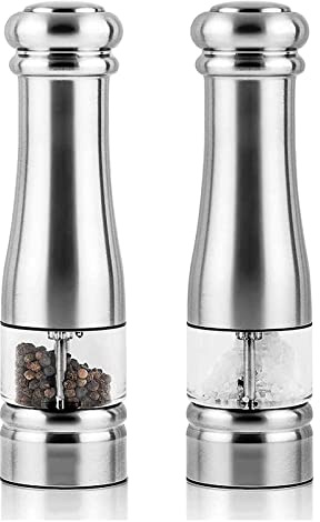 Macina Pepe Macina Sale Set di 2 Pezzi di Sale E Pepe Elettrici, Macinapepe in Acciaio Inossidabile E Nucleo di Macinazione in Ceramica Macina Spezie Macinapepe