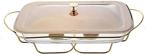 Chafing Dish Speisenwärmer, Edelstahl, rechteckiger Buffetheber mit 1 Backgeschirr aus gehärtetem Glas für Buffet, Catering, Küche, Party (Gold)