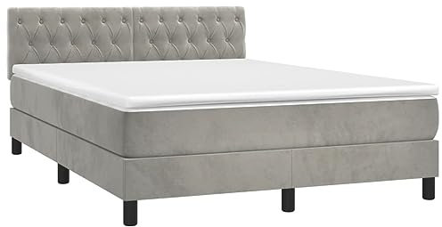 Hommdiy Boxspringbett mit Matratze Hellgrau 140x200 cm Samt，Geeignet für alle Arten von Schlafzimmern