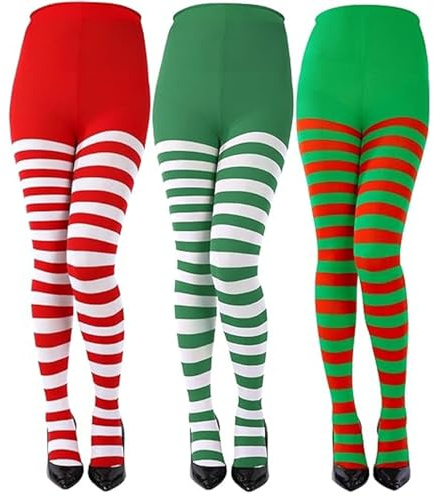 KATELUO Collant Natalizi Donna, 2pcs Calze a Righe, Adatto per Decorazioni in Costume Natalizio, Cosplay, Spettacoli Teatrali