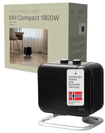 Mill Keramik Heizlüfter klein & leise 1800W, mobiler Heizstrahler für Innenraum 5-30m², Heizung elektrisch, Elektroheizung, Electric Heater, Heizgeräte für Innenräume, Elektro Heizkörper - schwarz