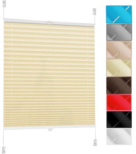 Plissee nach maß,Plissee Faltrollo 80 x 140 cm Blickdicht Easyfix Sonnenschutz Jalousie Plisseerollo für Fenster & Tür Inkl. Aller Montage-Teile, für Fenster und Tür, Beige