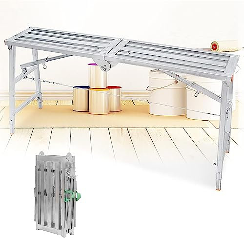 Höhenverstellbare Arbeitsbühne, Klappgerüst, Gerätebank, Werkbank, verzinkter Stahl, Gerüst für Heimwerker, Flicken, Trockenbau oder Fensterreinigung