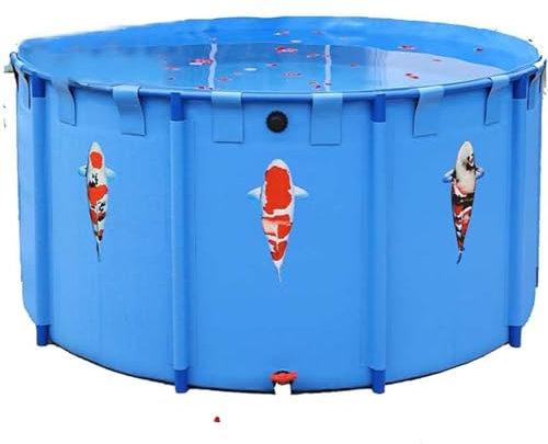 Piscine D'étang à Poissons En Toile, Piscine Ronde Hors Sol, Réservoir De Poissons De Piscine Pliable/Portable Avec Valve De Vidange, Facile à Installer, Pour L'élevage En Extérieur,1.5x1.2m