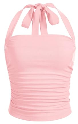 GORGLITTER halterneck topp damer ärmlösa toppar axellösa skjortor eleganta toppar sommartopp, ROSA, XS