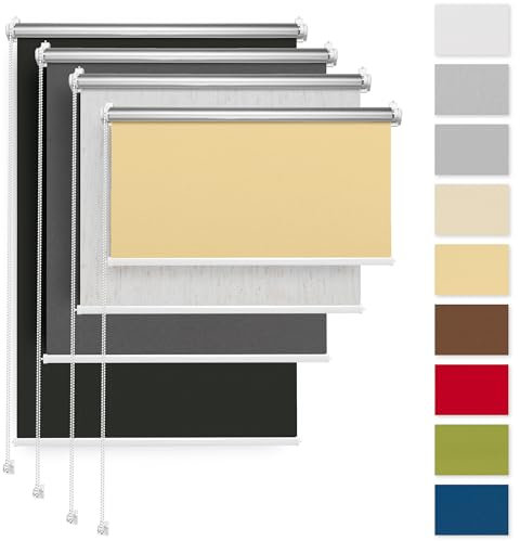 Rettika Verdunkelungsrollo ohne Bohren, für Fenster, Breite 150 cm, Höhe 220 cm, Ecru Farbe, Klemmfix Montage, Jalousien Fenster, Fenster rollos für innen, Klemmrollo