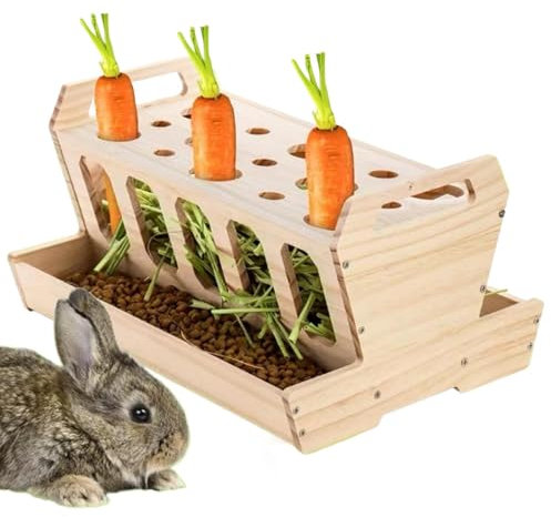 Heu-Futterstation für Kaninchen, Hasen-Heu-Futterstation - Futterstation Heufutterstation - Große Häschen-Heuraufe, Hasenfutterstation aus mit abnehmbarem Deckel für Kaninchen, Meerschweinchen un