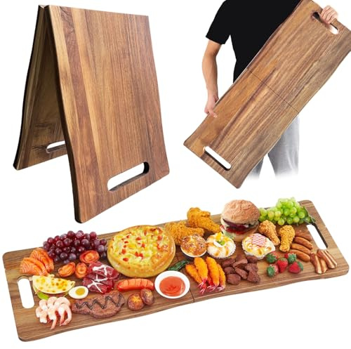 Linwnil Acacia Wood Charcuterie Board, Large 33x12 Inch Foldable Serving Tray with Handles,Cheese Board & Appetizer Platter for Travel, Party, Wedding Gift (Foldable-Large)