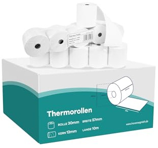 Inoverse EC-Cash termopappersrullar 57 mm x 30 mm x 12 mm, termopapperskassarullar, 10 m, 5 rullar, kvittorullar för kassasystem, EC-enheter och bankomat, BPA-fri
