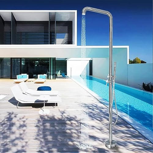 Douche de Jardin Solaire Kit De Douche Extérieure De 220 Cm De Haut Avec Pomme De Douche De Tête Et Accessoires De Douche De Jardin Autoportants For Jardin, Bord De Piscine, Patio, Spa De Plage, Argen