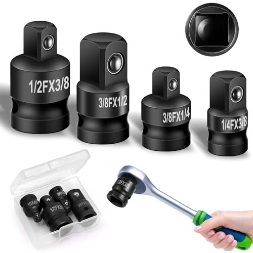 Furuising 4 Stück Stecknuss Adapter Satz, Adapter 3/8 auf 1/2, 1/4 zoll, Schlagschrauber Adapter, Stecknussadapter Set mit Box für Steckschlüsseln Nuss Knarren