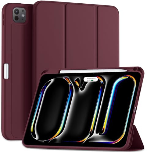 Kidopire New Compatible with iPad Pro 11 Inch Case (M4 2024/M5 2025) with Pencil Holder, Smart Cover with Protective Trifold Stand & Soft TPU Back, Auto Wake/Sleep, Support Pencil Pro, Wine Red