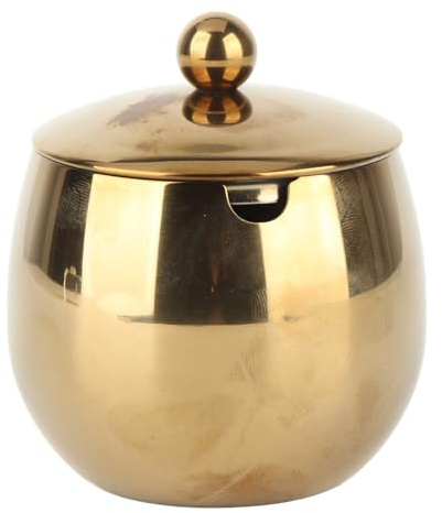 Sugar Bowl, Stainless Steel Sugar Pot with Lid, Coffee Seasoning Jar Condiment Pot Spice Container Canister Metal Cruet with Lid for Home Kitchen Restaurant (Gold)