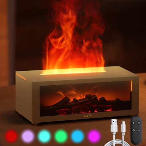 White Aroma Diffuser with 7 Flame Effect, 150 ml Aroma Diffuser, Essential Oils Diffuser, Humidifier with Timing & Remote Control, Light Change, Portable Volcano Diffuser for Home, Office