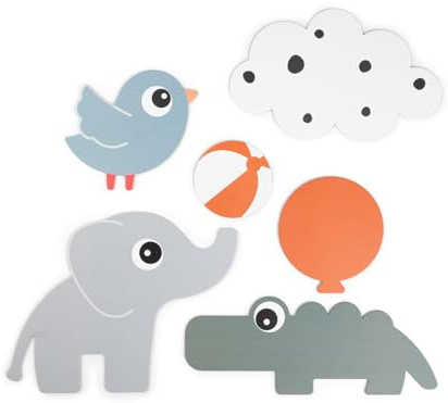 Done by Deer Wanddekoration 6 Stück Deer friends - Baby Wandbilder mit Bunte Elemente und verspielte Kontraste für eine visuelle Stimulation - Wickelplatz Dekoration - Kinderzimmer Tiere Wolken