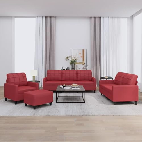 Somanki 4-TLG. Sofagarnitur mit Kissen Weinrot Kunstleder, Sofa Mit Relaxfunktion, Couchgarnitur, Wohnzimmer Sofa, Couch, Sofa Set 3201346