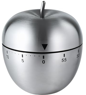 feyiubmen Küchenuhr aus Edelstahl von feyiubmen - 6.2×7.5×7.5cm Silberfarben. Apfeltyp. mechanischer Eieruhr und Küchenwecker mit Kurzzeitmesser - Digitaler Kochwecker - Ideal für Küche.