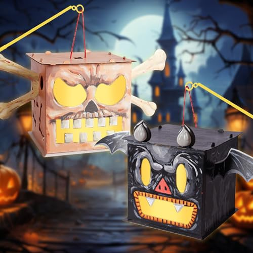 Halloween Laternen Bastelset, 2 Stück DIY Halloween Basteln Kinder, Laternen Bastelset für Kinder mit LED, Bastelset Laterne zum Basteln und Bemalen für Halloween-Party Sankt Martin Geschenke