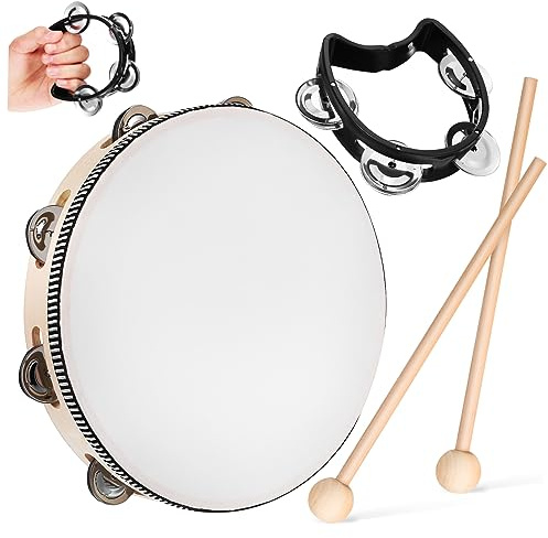 1 Satz Tamburin und Schlägeln Tambourine für Erwachsene Percussion Instrument für Musiktraining Partys und Tanzbegleitung Leicht Greifen