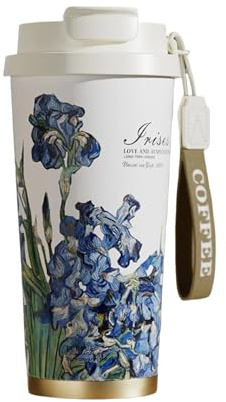 316 acero inoxidable cerámica interior forro vaso de vacío, portátil con correa de transporte, popup paja, botella de agua deportiva al aire libre/17.6 oz (Iris,520ml)