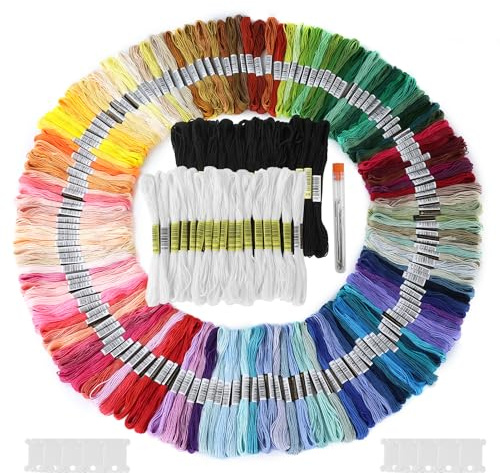 Stickgarn, stoppgarn för pinngarn, vänskapsband, 150 färger, broderitråd och 30 st. svart vitt för armband, pyssel, hantverk, konst, korsstygn